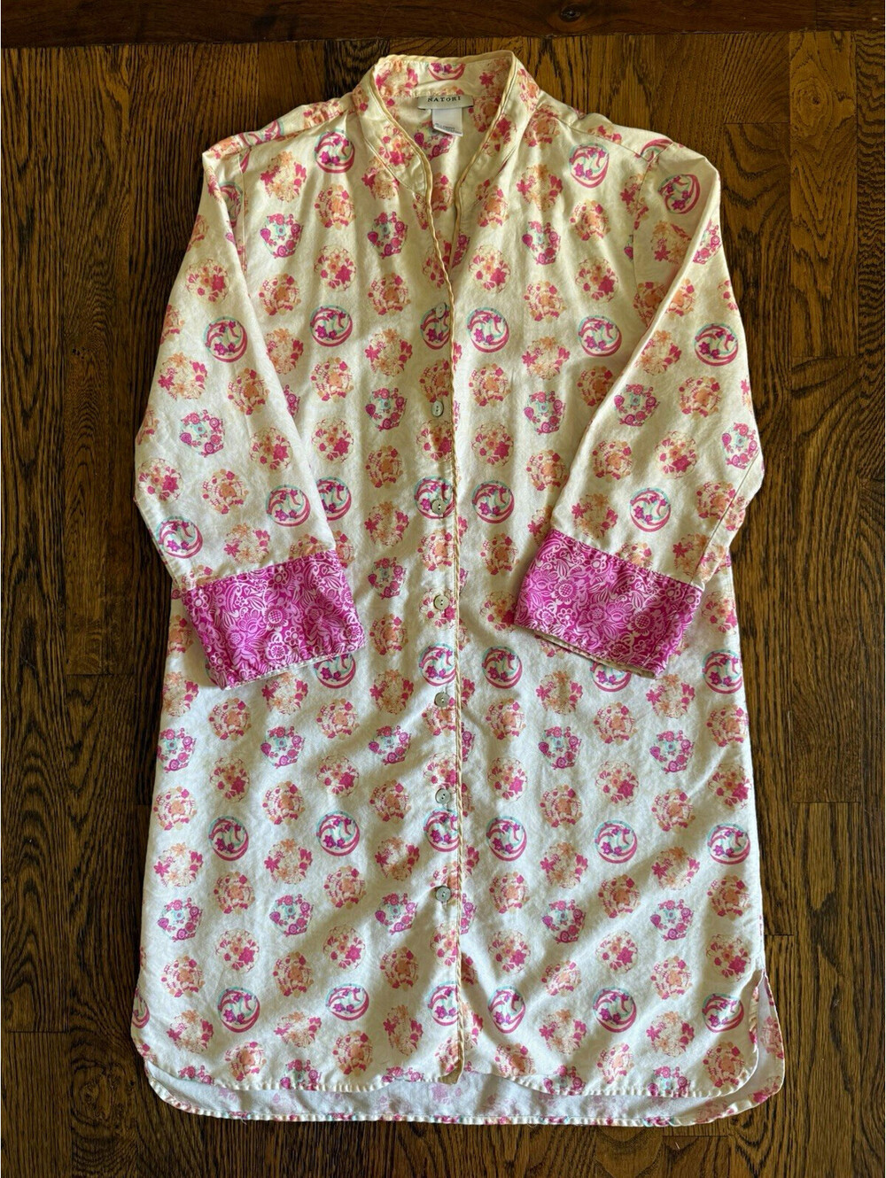 Natori Women's S Floral 100% Cotton Woven Button-Front Collared Nightgown